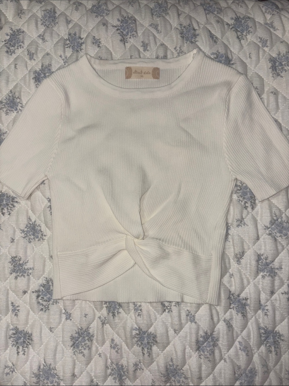 Altar’d State Cream Twist-Front Ribbed Crop Top
